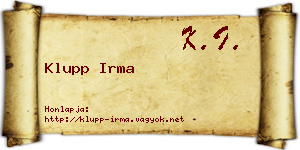 Klupp Irma névjegykártya